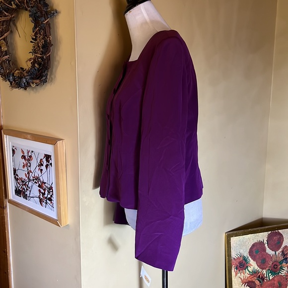Vtg TALBOTS Size 14 100% Washed Silk Deep Plum Purple Scalloped Trim $188 NEW - Picture 7 of 16